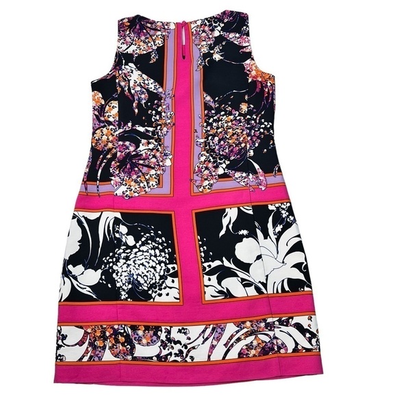 ADRIANNA PAPELL Hot Pink Multi Colored Sleeveless Dress With Pockets Size 4 - Picture 8 of 16